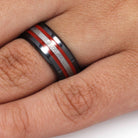 Black Ring with Red Stripes and Meteorite-2630RD - Jewelry by Johan