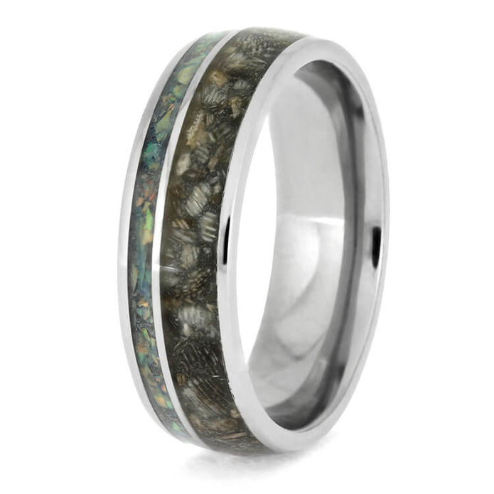 Horse Hoof Ring, Titanium Ring With Opal Inlay, Pet Memorial Jewelry-2724 - Jewelry by Johan