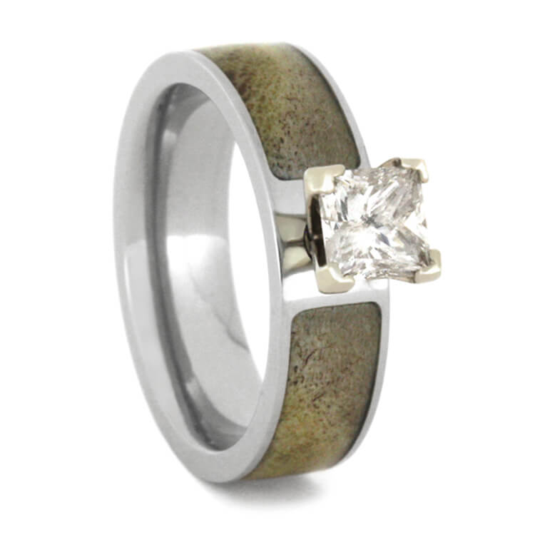 Antler Wedding Ring Set With Princess Cut Moissanite Engagement Ring