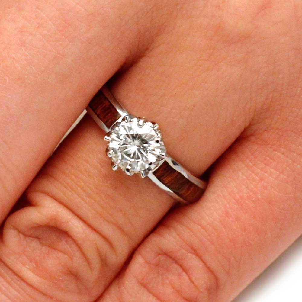 Moissanite Engagement Ring with Platinum Lotus Flower Setting-3136 - Jewelry by Johan