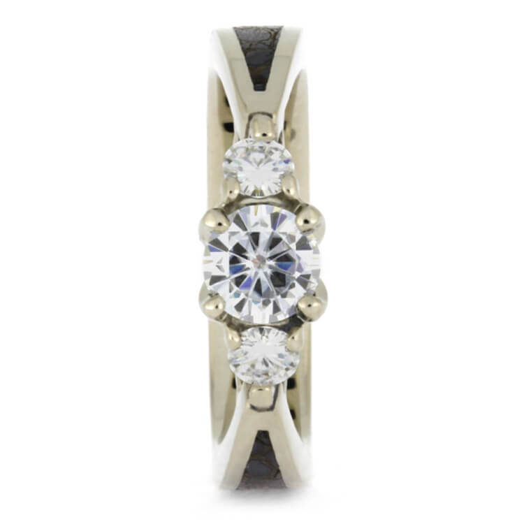 Three Stone White Gold Engagement Ring With Dinosaur Bone-2555 - Jewelry by Johan