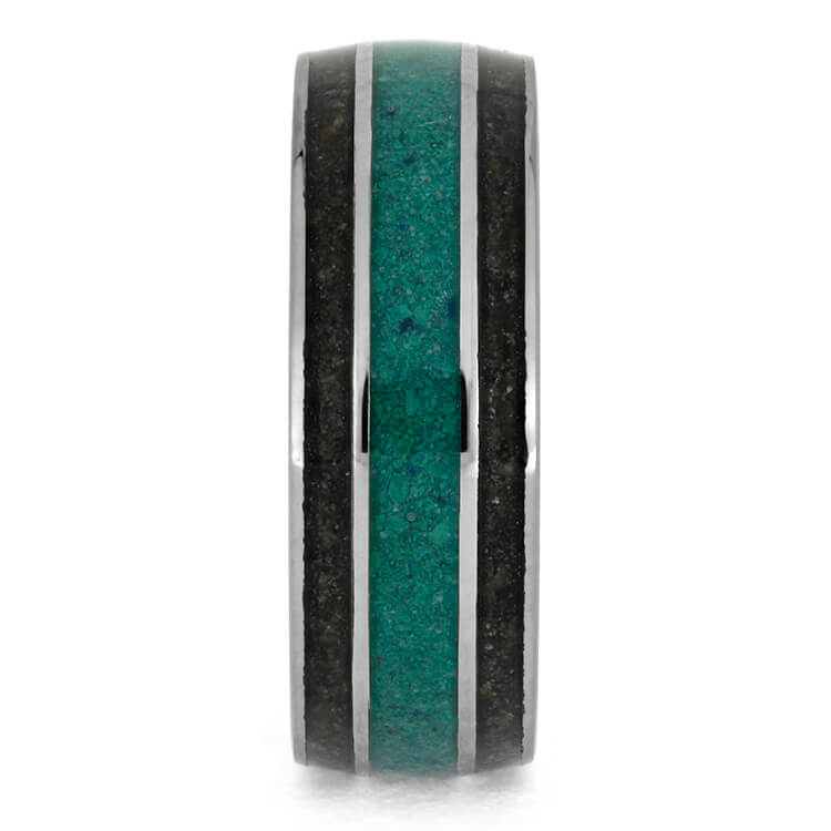 Men's Tungsten Wedding Band With Malachite And Dinosaur Bone-3685 - Jewelry by Johan