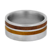 Wood Striped Ring with Redwood and Gold Box Elder Burl in Titanium-1143 - Jewelry by Johan