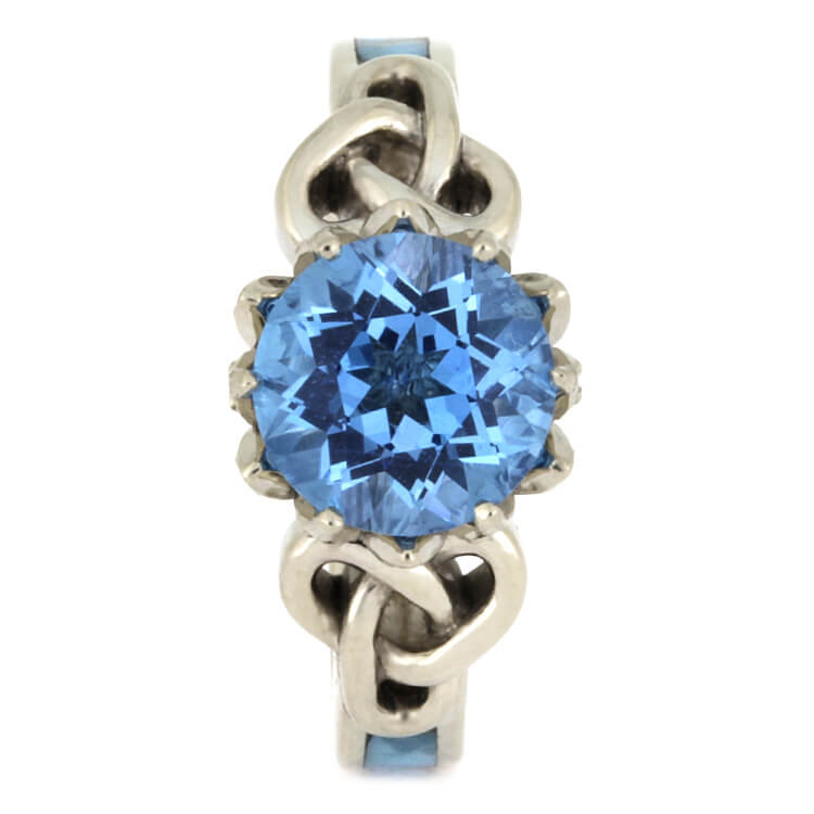 Topaz Engagement Ring With Diamonds, White Gold Ring With Turquoise-2386 - Jewelry by Johan