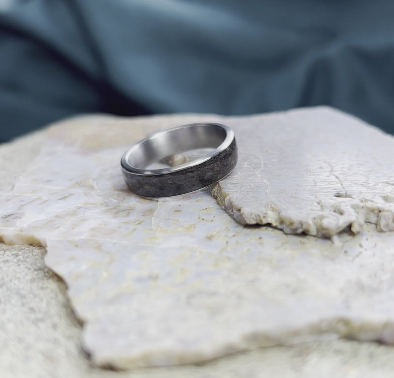 Crushed Dinosaur Bone Wedding Band in Brushed Titanium