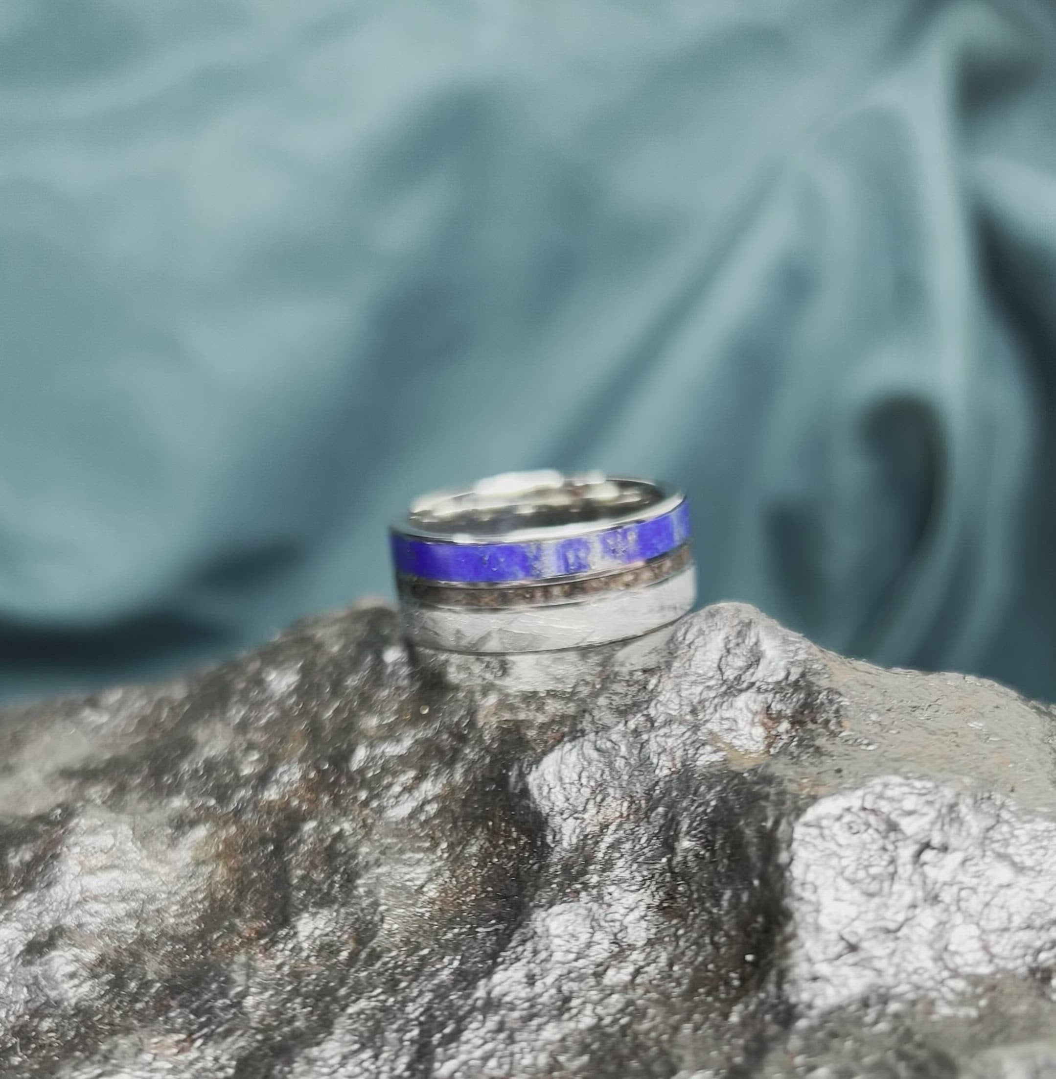 Meteorite, Lapis Lazuli and Dinosaur Bone Men's Wedding Band