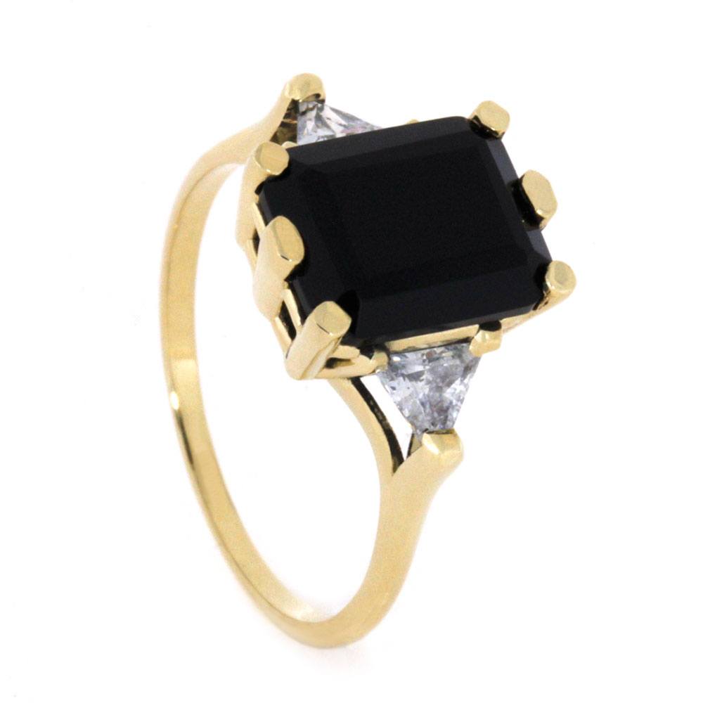Onyx Engagement Ring with Triangle CZs in Yellow Gold-2962 - Jewelry by Johan