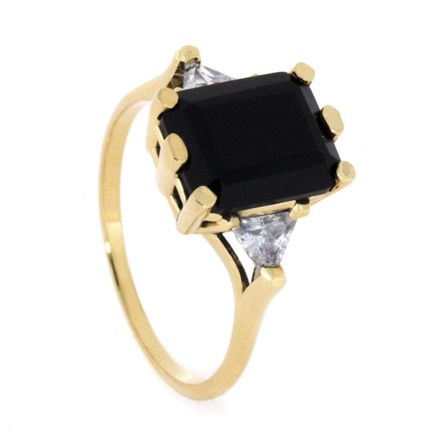 Onyx Engagement Ring with Triangle CZs in Yellow Gold-2962 - Jewelry by Johan