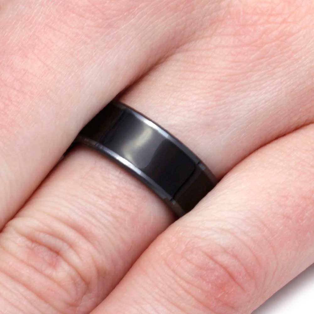 Wood Ring In Black Ceramic Band, African Blackwood Wedding Band-2840 - Jewelry by Johan