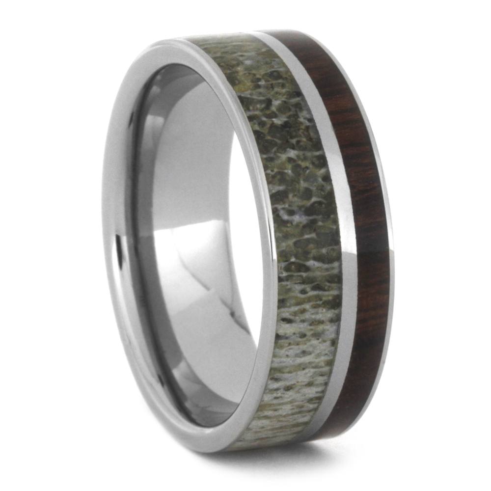 Manly Deer Antler Wedding Band With Ironwood In Titanium-3499 - Jewelry by Johan