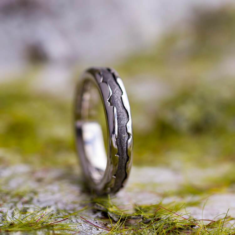 Wavy Gold Wedding Band with Meteorite - Jewelry by Johan