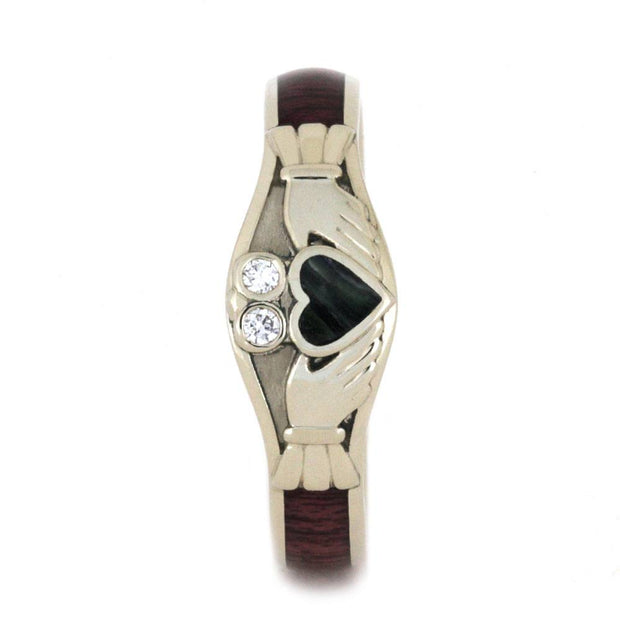 Claddagh Engagement Ring with Jade Heart, Diamonds and Wood-2804 - Jewelry by Johan