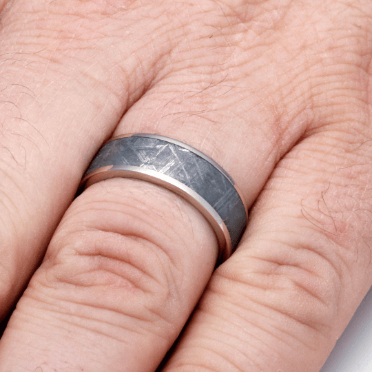 8mm Solid Gold Ring With Gorgeous Gibeon Meteorite Inlay