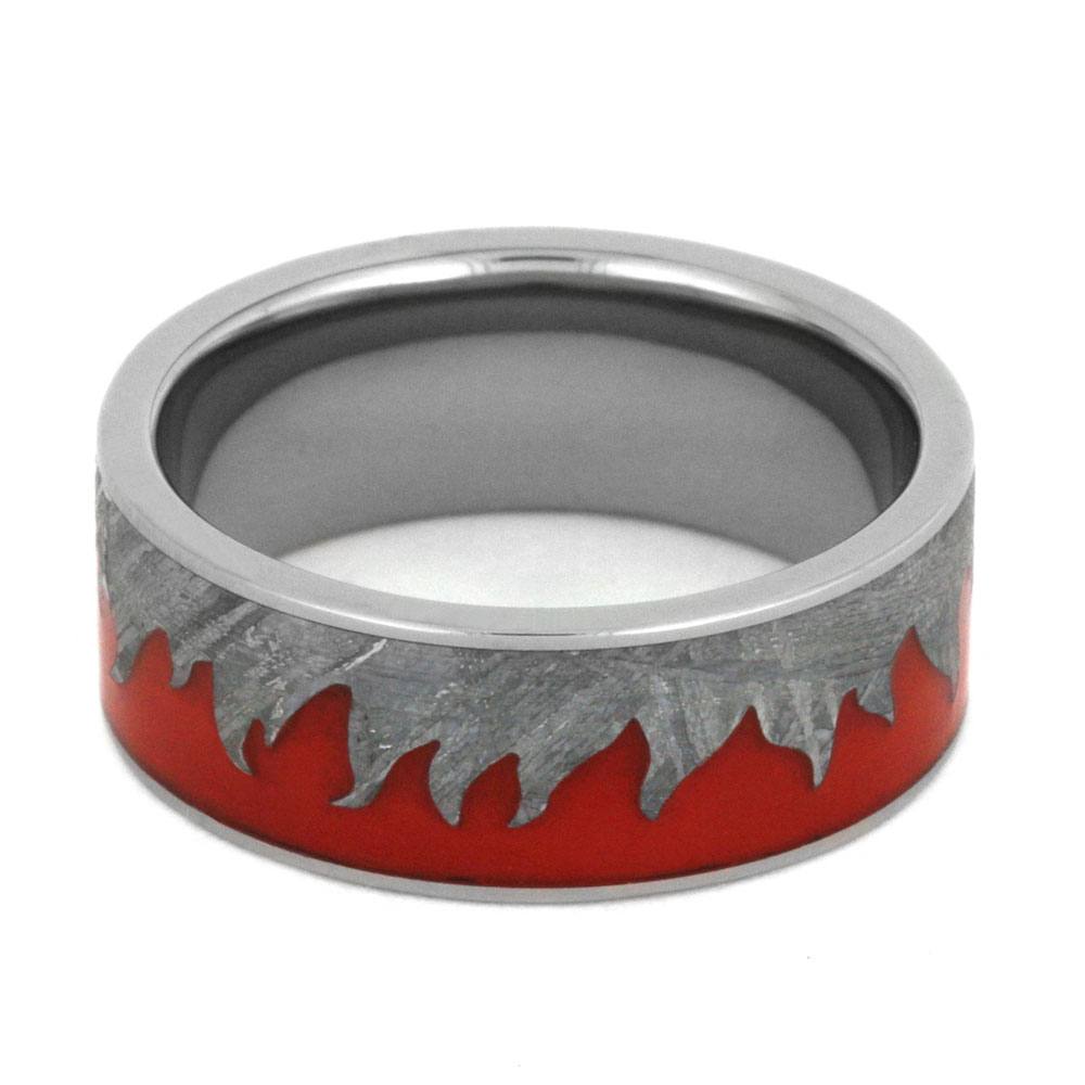 Red Fire Moonscape Ring With Carved Meteorite-3175 - Jewelry by Johan