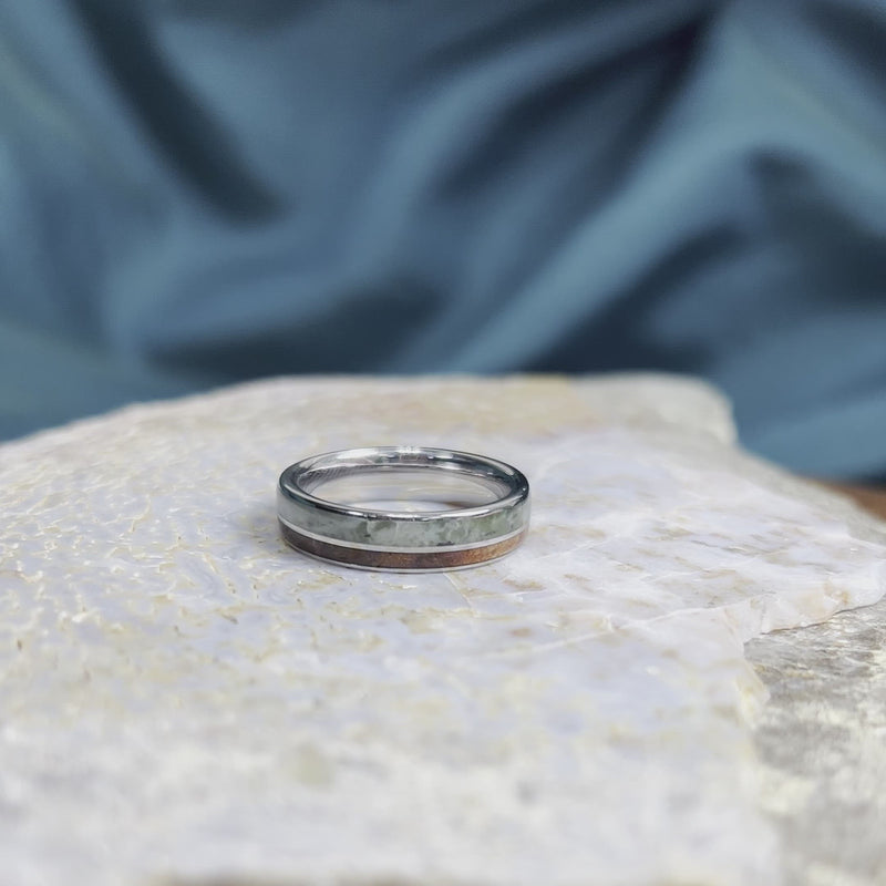 Green Jade Ring & Natural Redwood Wedding Band