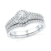 Sterling Silver Diamond Halo Wedding Ring Set