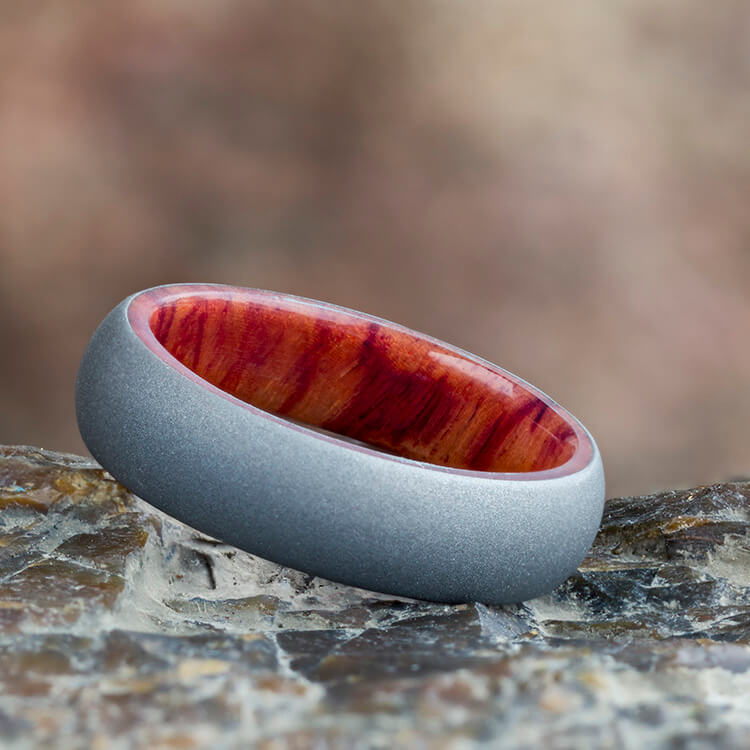 6mm Tulipwood Ring With Sandblasted Titanium Overlay, In Stock-SIG3001 - Jewelry by Johan
