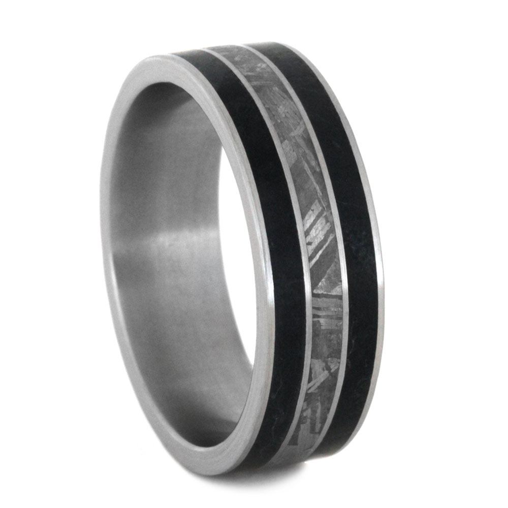 Black Jade Ring With Gibeon Meteorite In Titanium Band-3178 - Jewelry by Johan