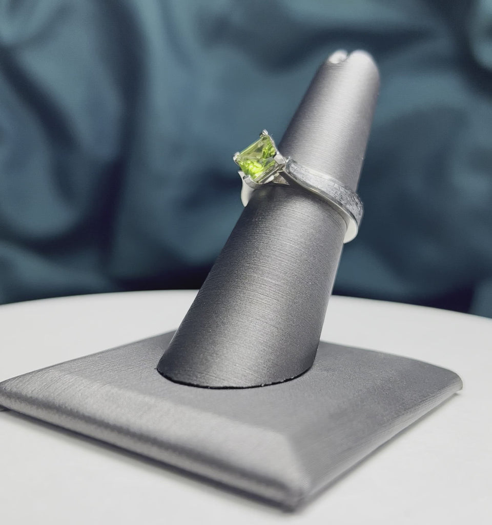 Princess Cut Peridot & Meteorite Engagement Ring