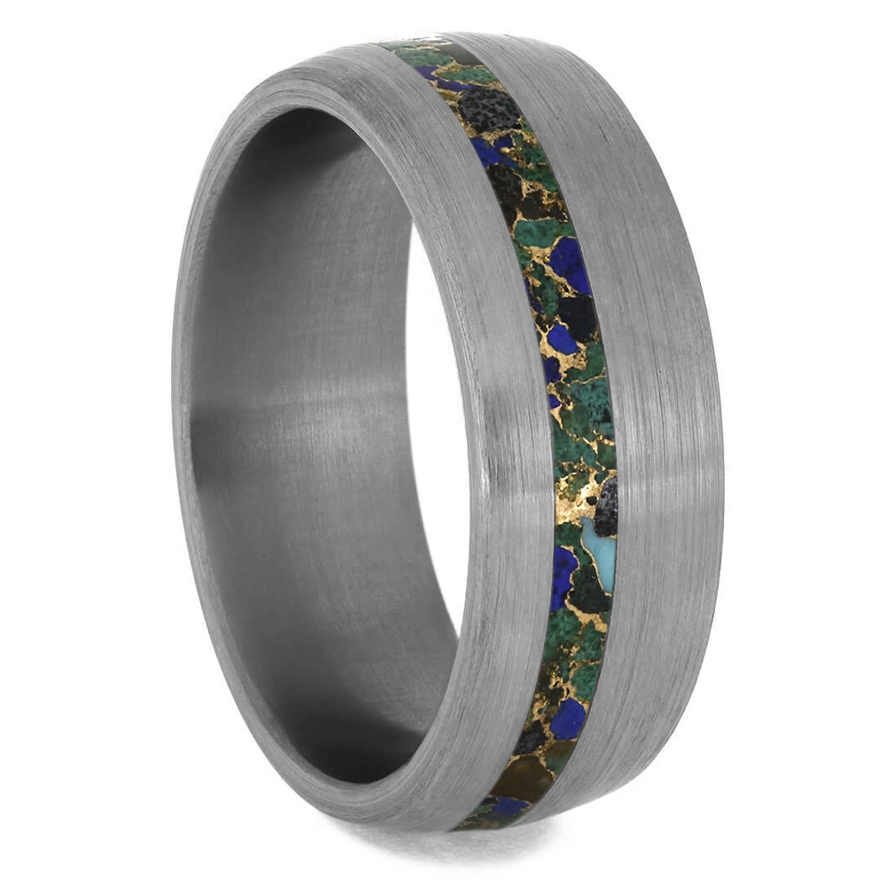 Gem Alloy Wedding Band, Titanium Ring With Brushed Finish-3930 - Jewelry by Johan