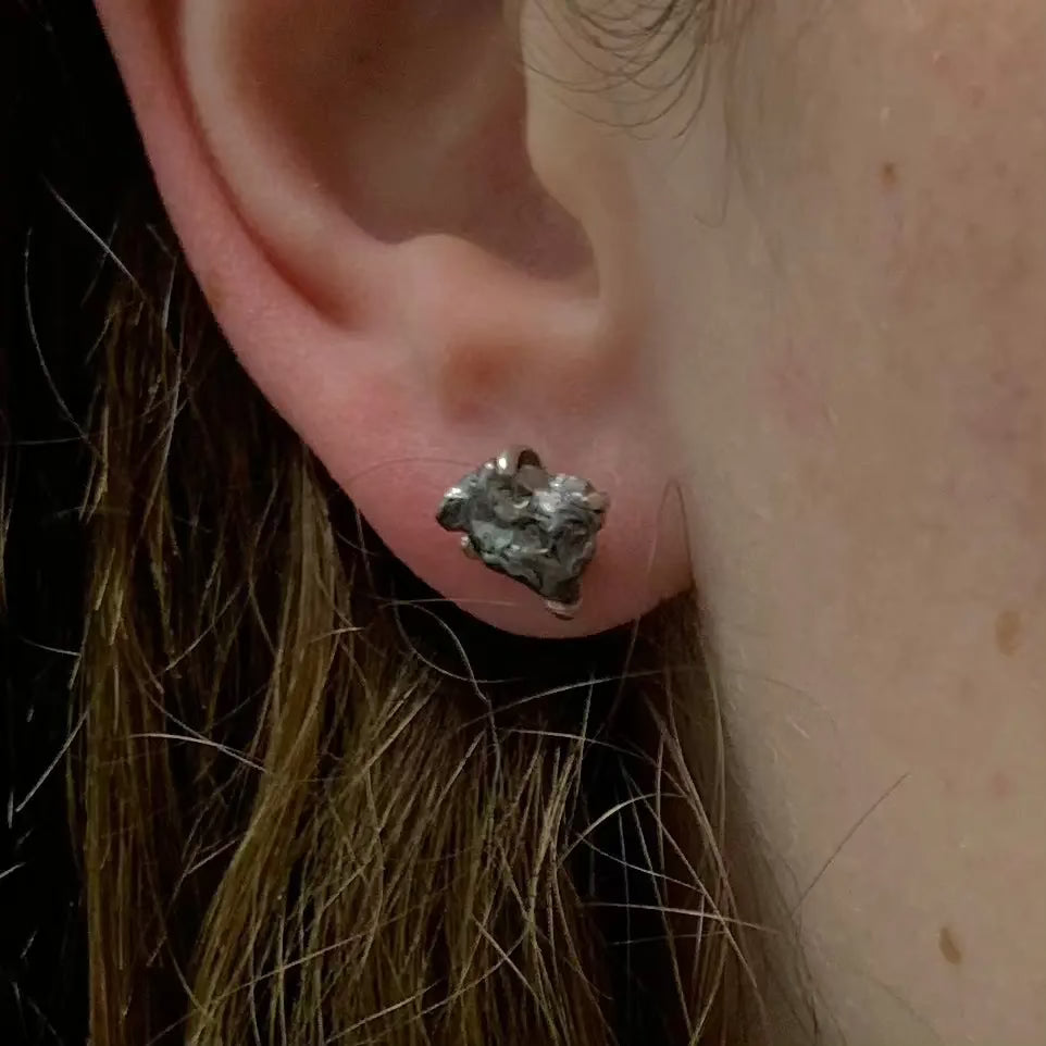 Authentic Meteorite Nugget Stud Earrings, In Stock-RSSB39 - Jewelry by Johan
