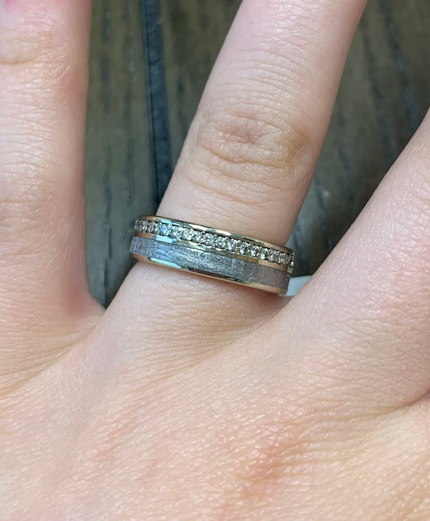 Diamond Eternity Wedding Band with Meteorite in Solid Gold - Jewelry by Johan