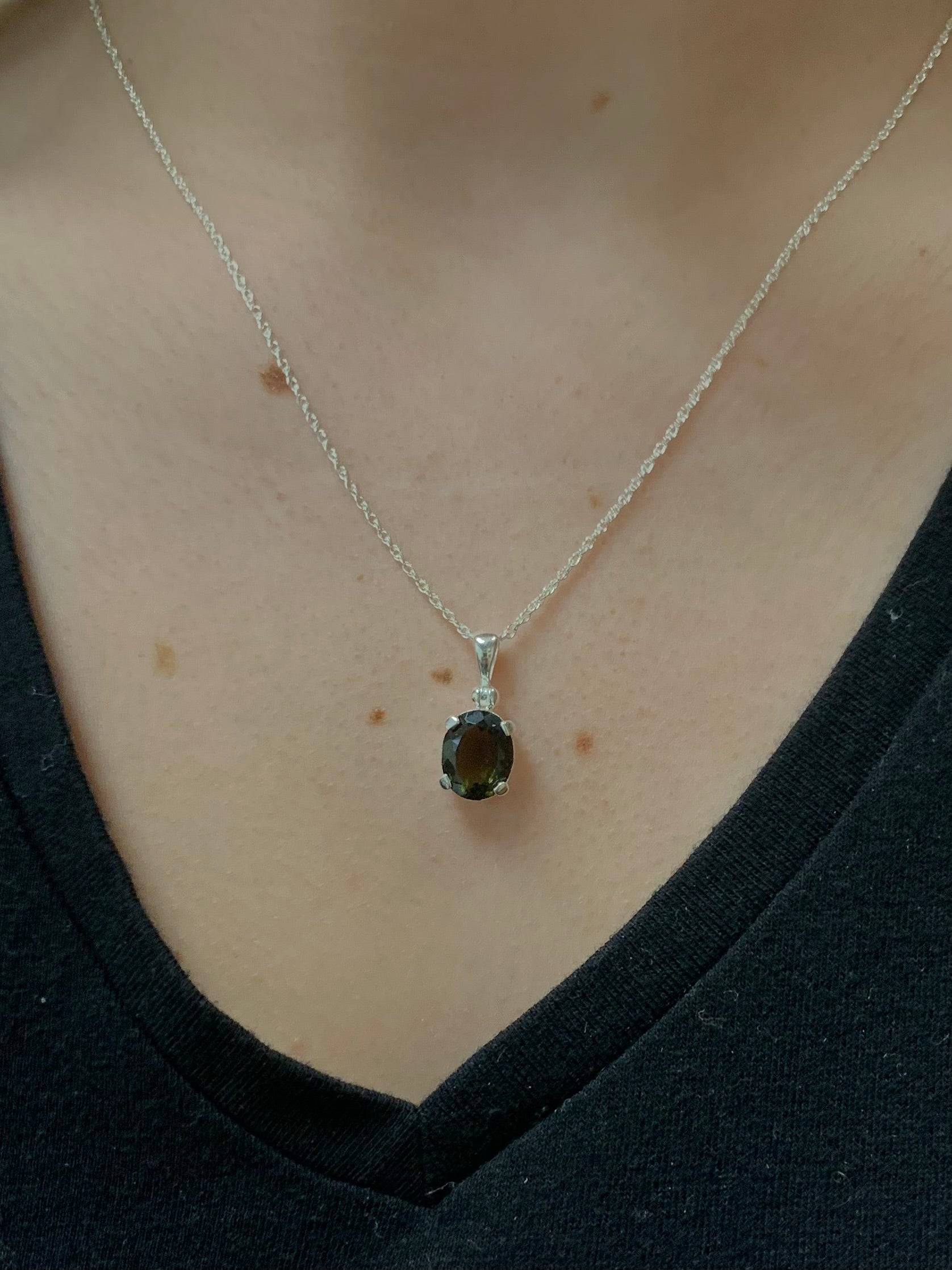 Faceted Moldavite Necklace in Sterling Silver, In Stock-RSSB012 - Jewelry by Johan