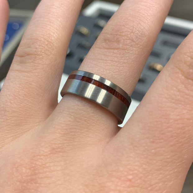 Matte Titanium Ring with Bloodwood Pinstripe