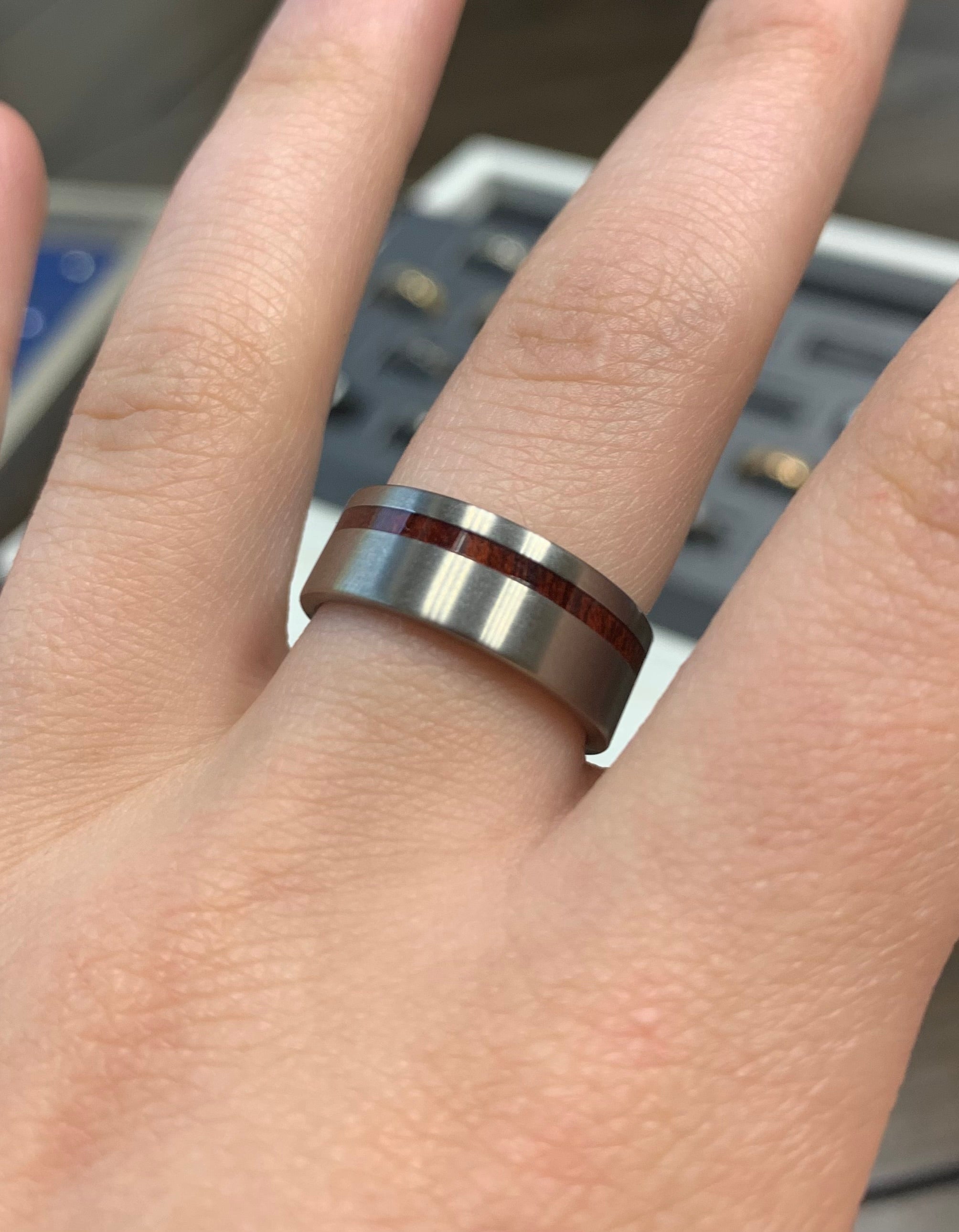 Matte Titanium Ring with Bloodwood Pinstripe