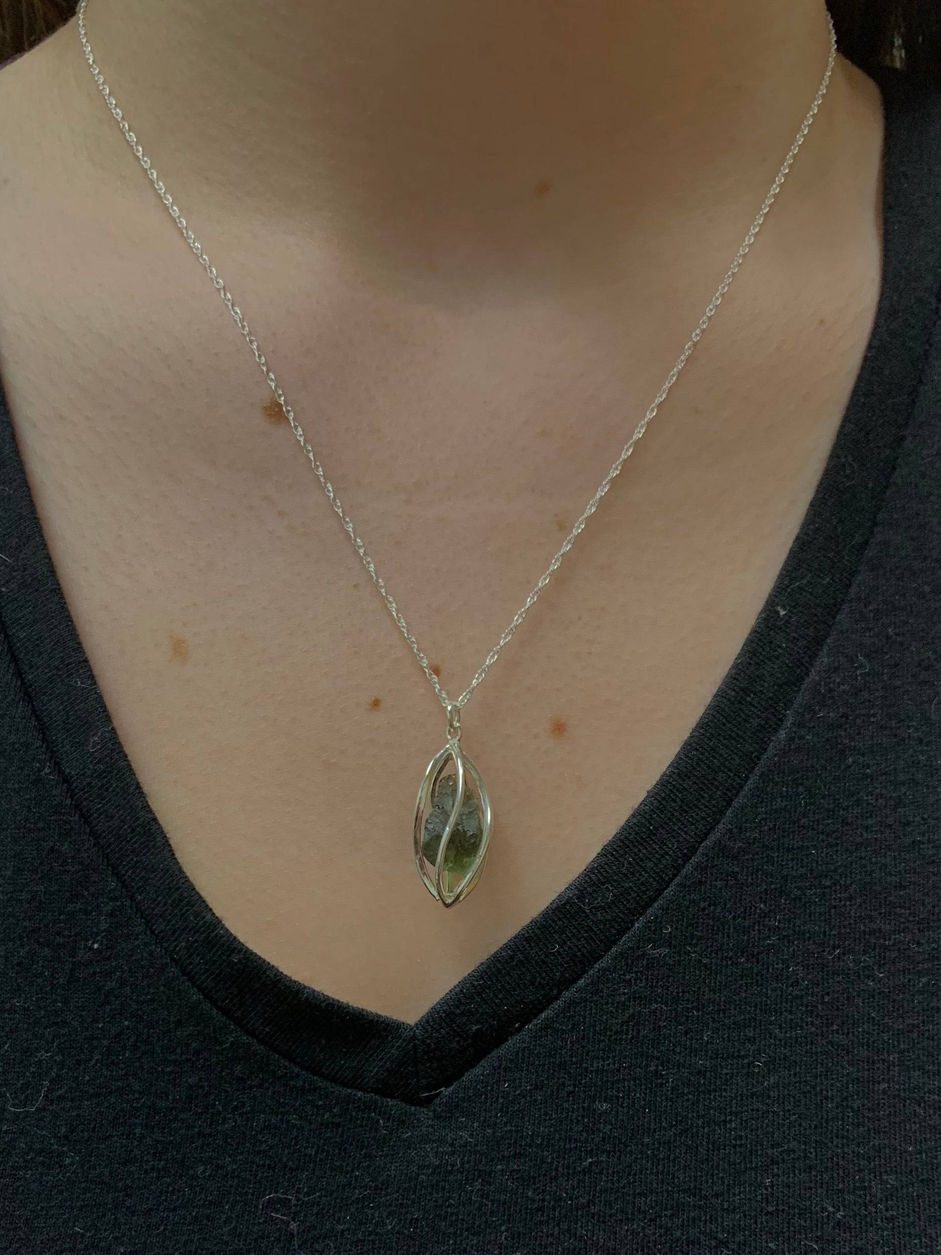 Rough Moldavite Nekclace in Sterling Silver, In Stock-RSSB89 - Jewelry by Johan