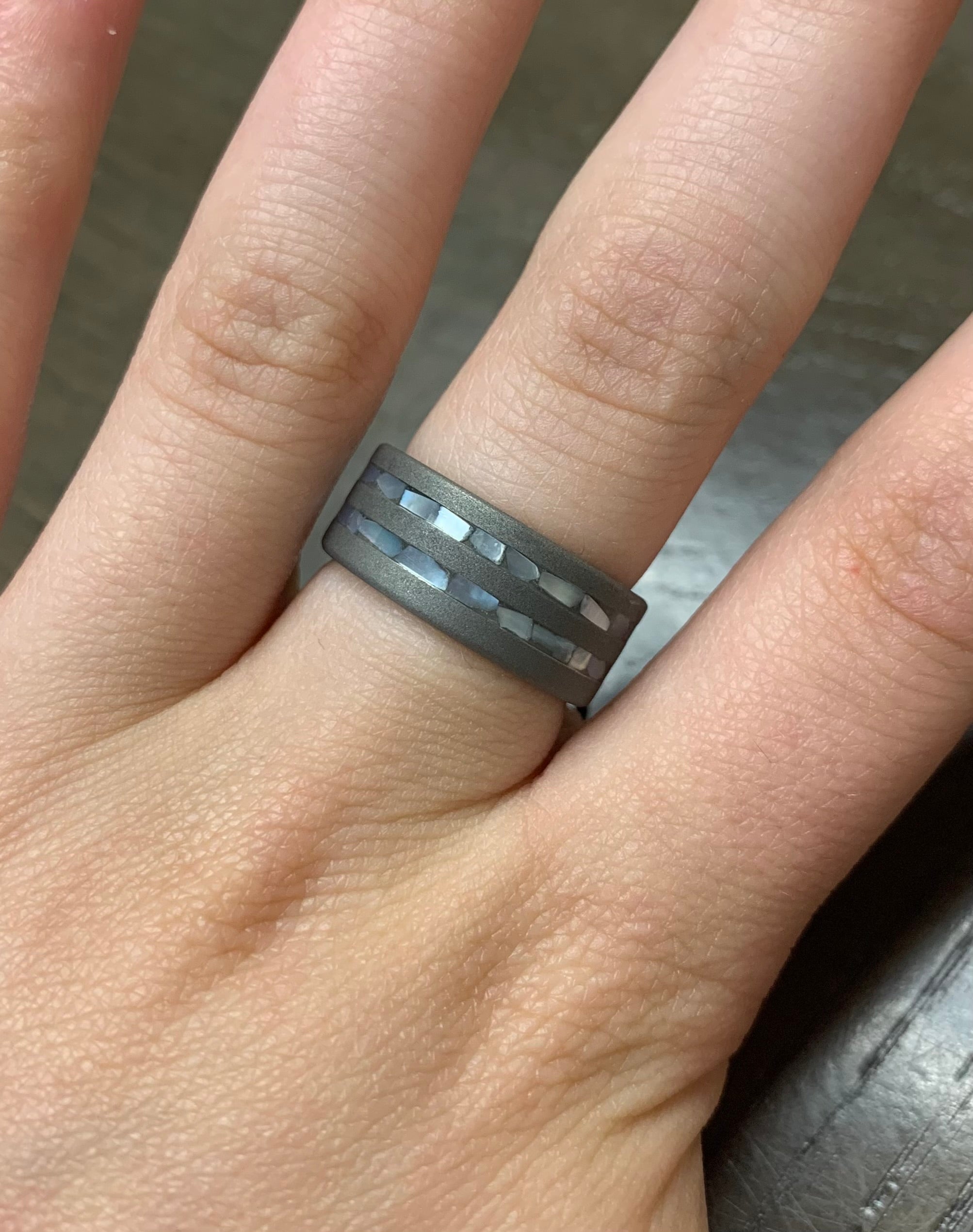 Mother of Pearl Women's Wedding Band in Sandblasted Titanium, Size 6-RS8973 - Jewelry by Johan