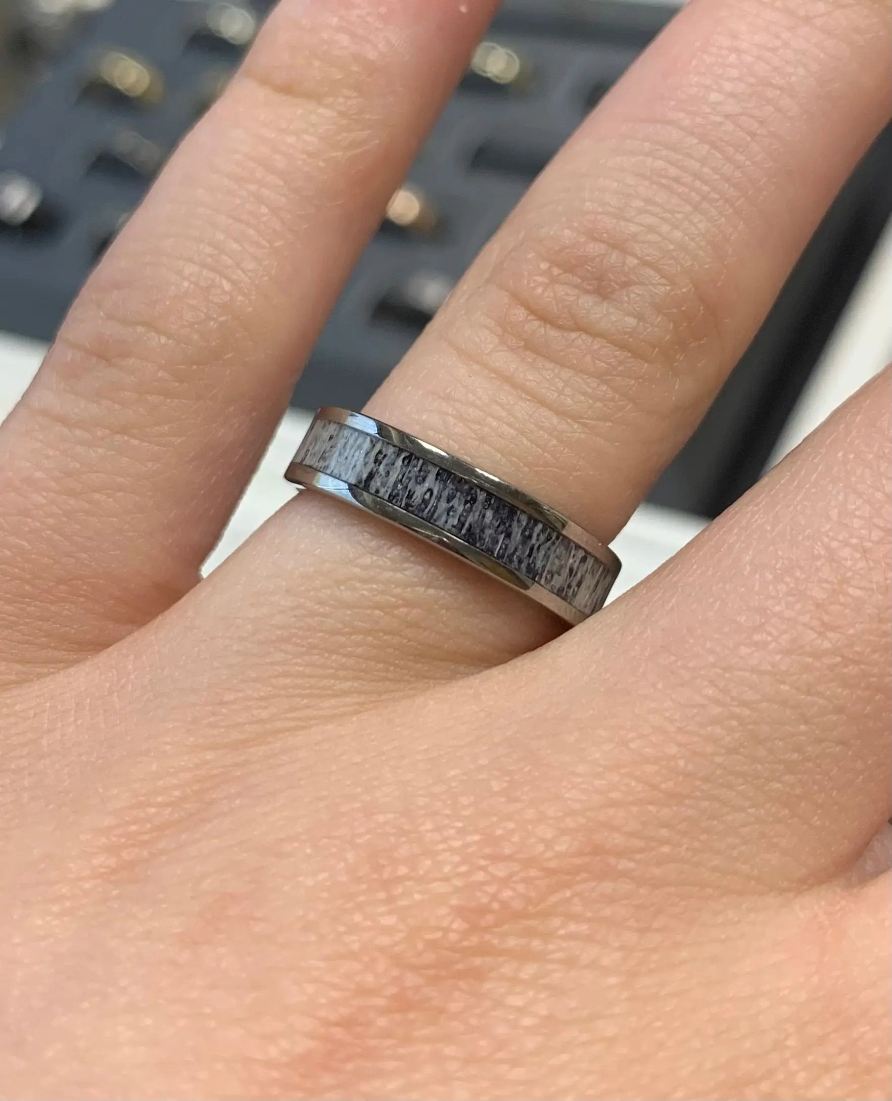 Custom Men's Wedding Band With Deer Antler Inlay - Jewelry by Johan