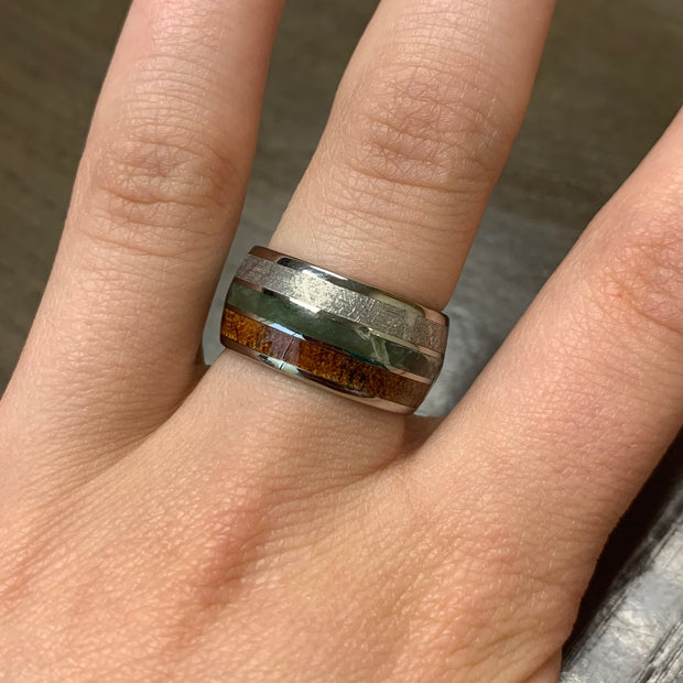Jade, Meteorite And Koa Wood Wedding Band, Size 6-RS9700 - Jewelry by Johan