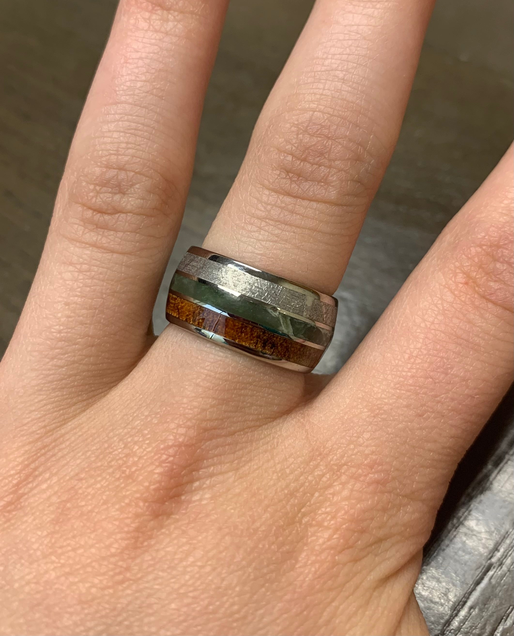 Jade, Meteorite And Koa Wood Wedding Band, Size 6-RS9700 - Jewelry by Johan