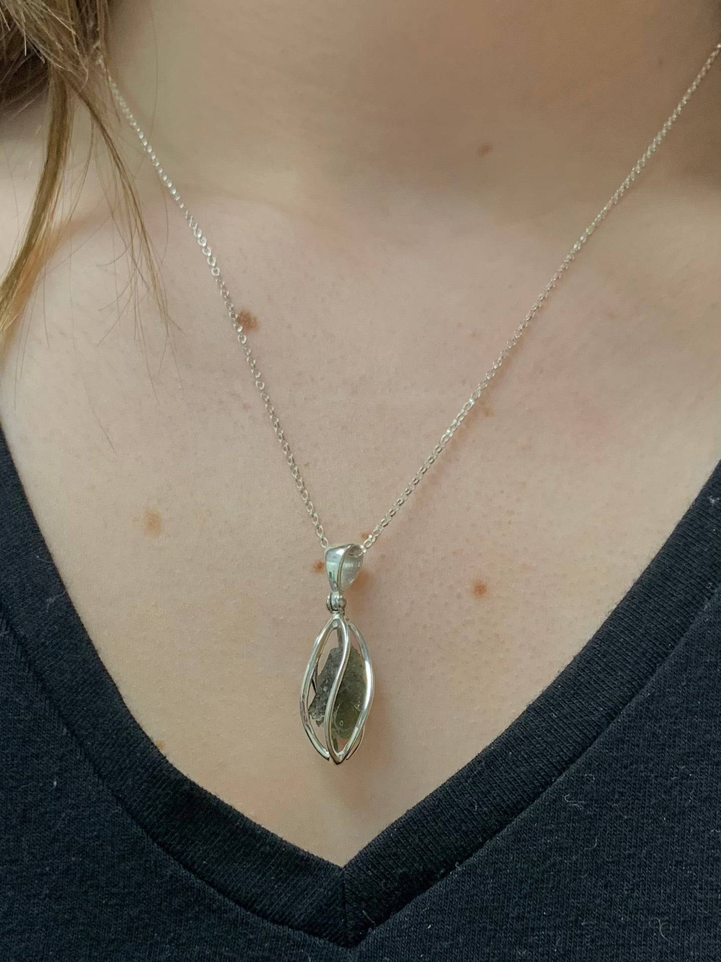 Moldavite Pendant in Sterling Silver, 18