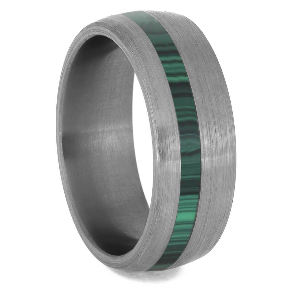 Malachite Ring, Brushed Titanium Wedding Band - Unknown - Send Ring Sizer  First