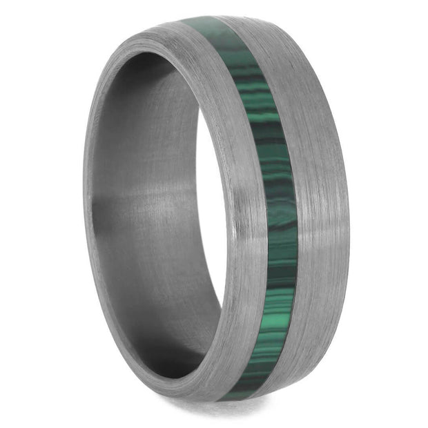 Malachite Ring, Brushed Titanium Wedding Band-4221 - Jewelry by Johan