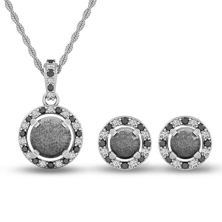 Meteorite & Halo Black & White Diamond Gift Set, Earrings & Necklace - Jewelry by Johan