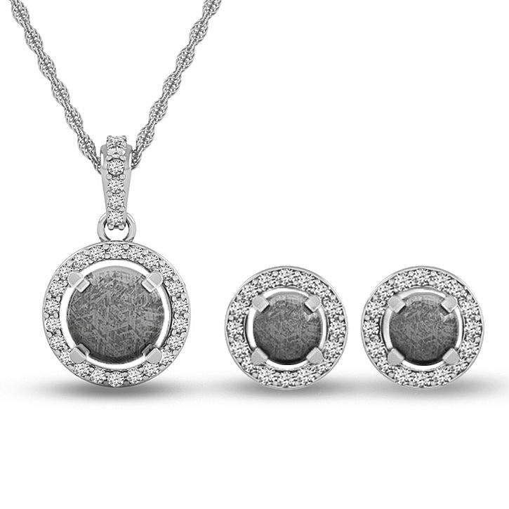 Halo Diamond & Meteorite Gift Set, Matching Earrings and Necklace - Jewelry by Johan