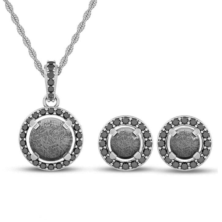 Meteorite Necklace & Earrings Gift Set With Black Diamonds - Jewelry by Johan