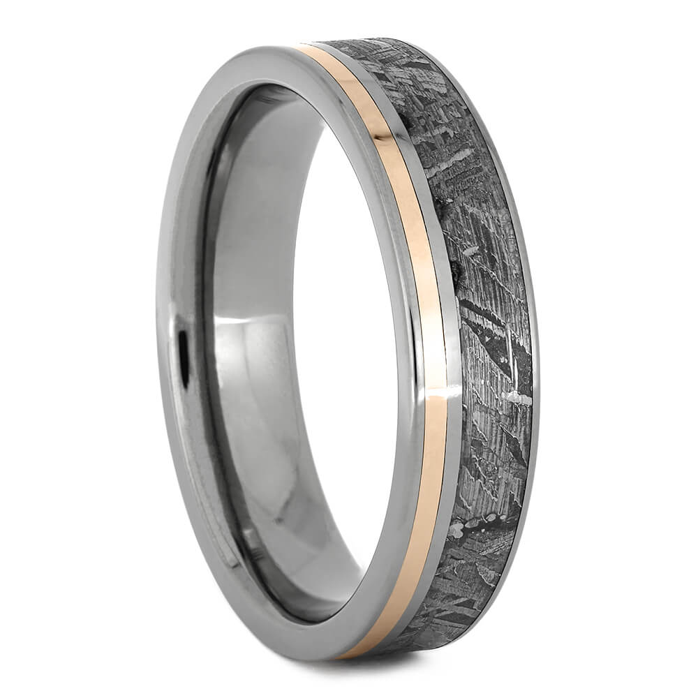 Meteorite And Rose Gold Ring With Titanium Edges-1724 - Jewelry by Johan