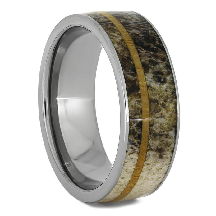 Deer Antler Ring with Oak Wood Pinstripe-1730 - Jewelry by Johan