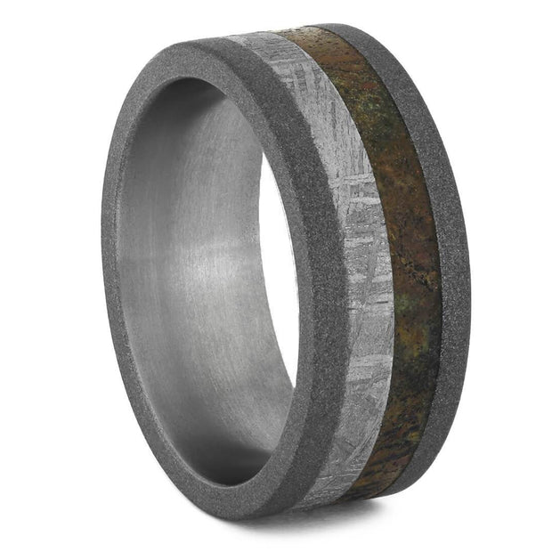 Meteorite Dinosaur Ring With Sandblasted Titanium Edges-1764 - Jewelry by Johan