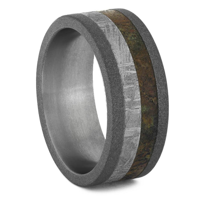 Meteorite Dinosaur Ring With Sandblasted Titanium Edges-1764 - Jewelry by Johan
