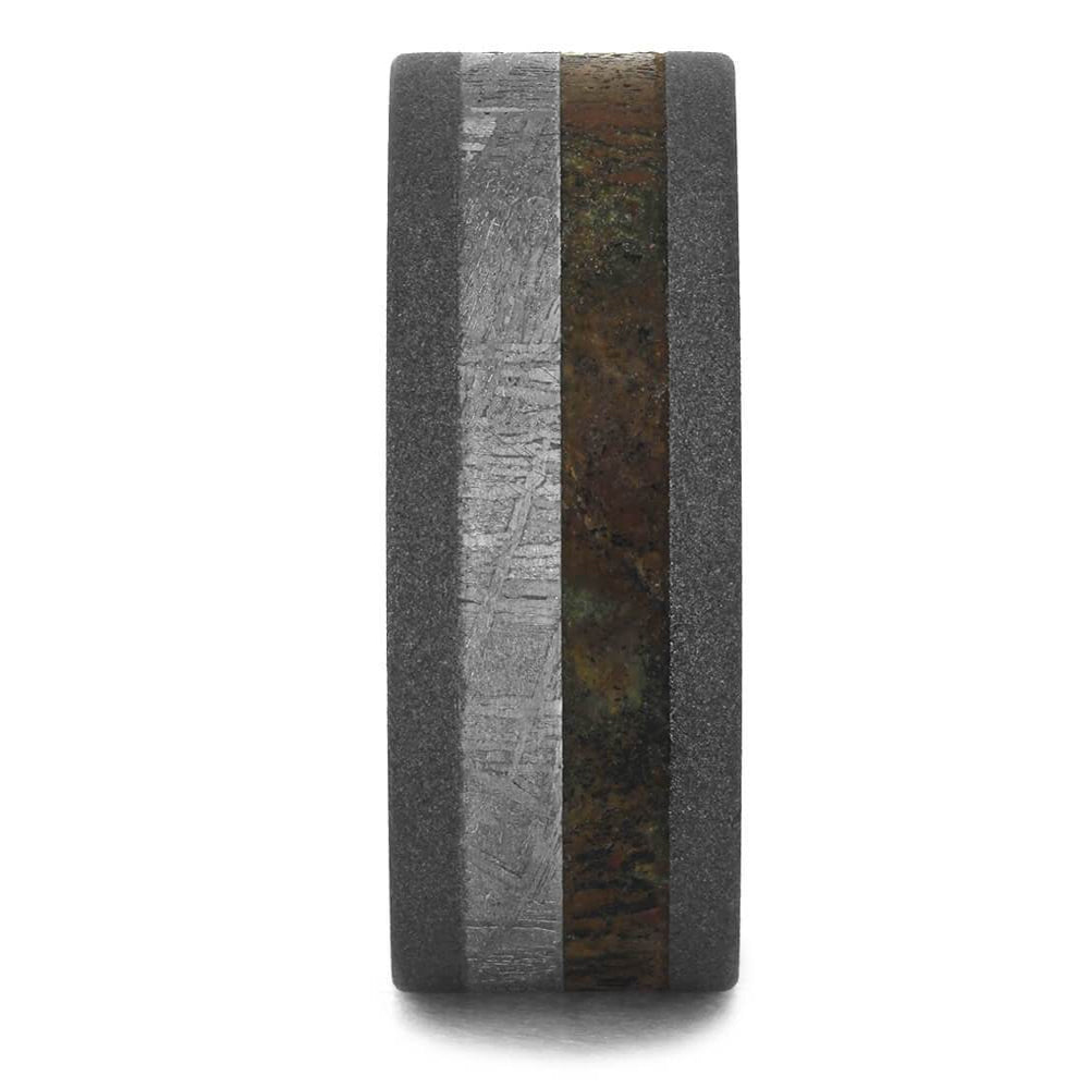 Meteorite Dinosaur Ring With Sandblasted Titanium Edges-1764 - Jewelry by Johan