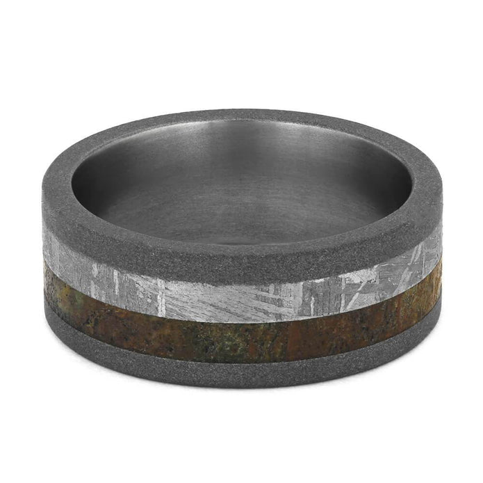 Meteorite Dinosaur Ring With Sandblasted Titanium Edges-1764 - Jewelry by Johan