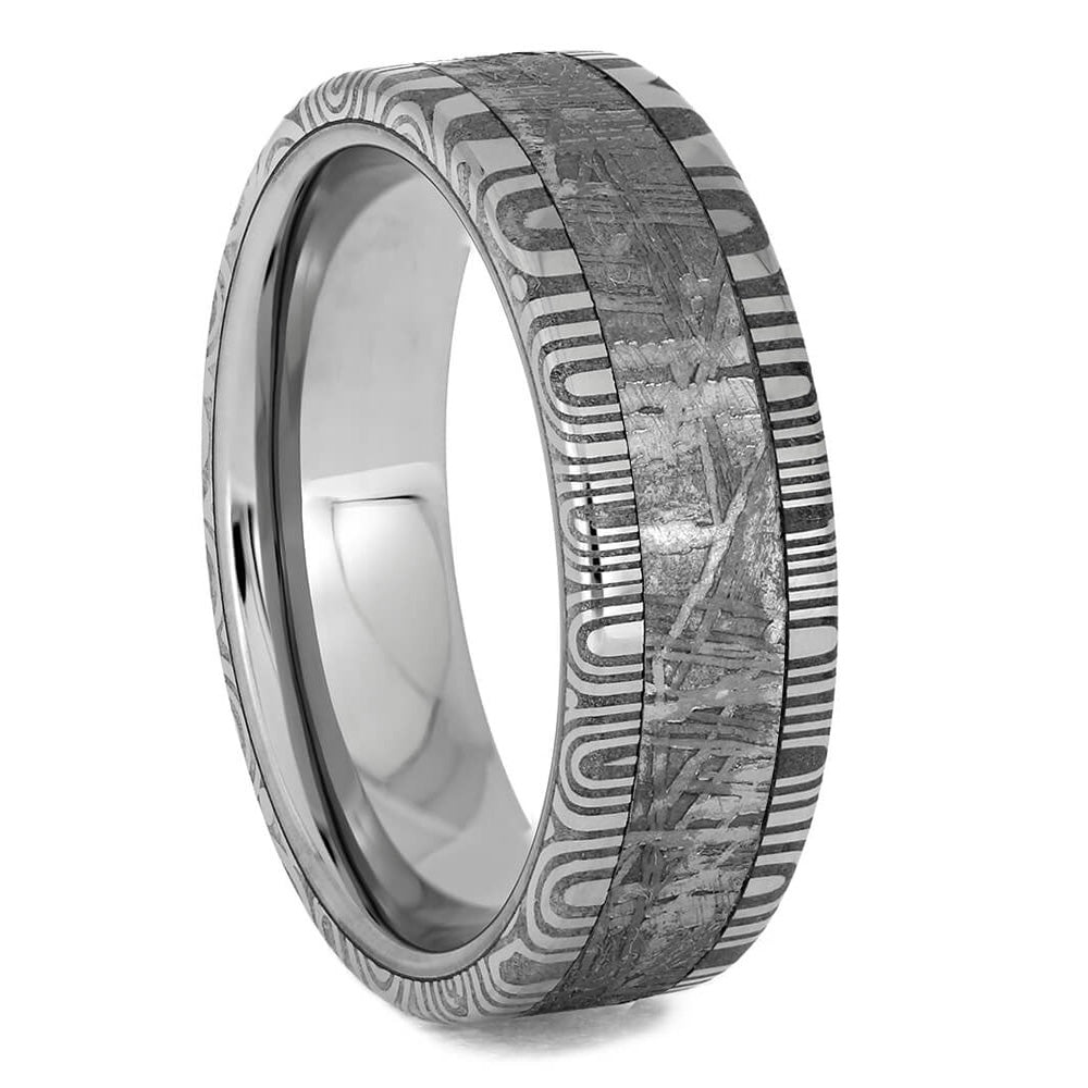 Damascus Ring with Gibeon Meteorite in Stainless Steel-1779 - Jewelry by Johan