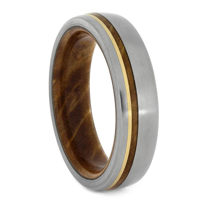 Titanium Wedding Band With Yellow Gold and Sindora Wood-2085 - Jewelry by Johan