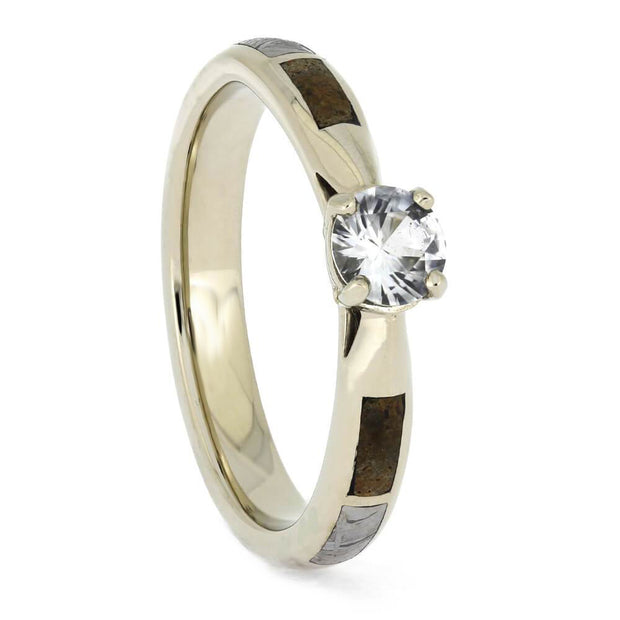 White Sapphire Engagement Ring with Meteorite in White Gold-2108 - Jewelry by Johan