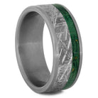 Green Wood Wedding Band, Meteorite Ring With Box Elder Burl Wood-2449 - Jewelry by Johan